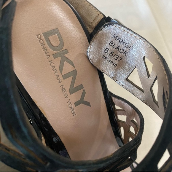 DKNY Wedge black summer casual party date night  velvety sandals size 36.5 - Picture 6 of 9